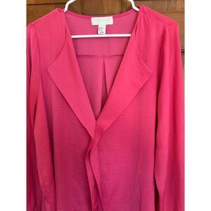 Forever 21 Plus Blouse Womens 0X Fuschia Flowy Deep-V Top Cali Coastal‎ Beachy